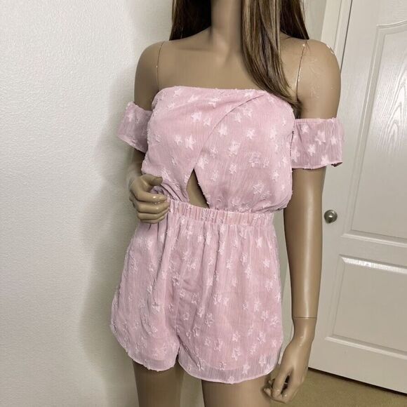Superdown Pants - Revolve Superdown Romper XS Off Shoulder Pink Star Detail Aviana Cutout Pull On